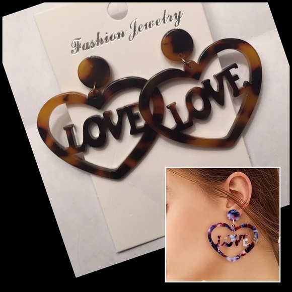 Sold🌸Brown Acrylic Love Earrings - Picture 2 of 4